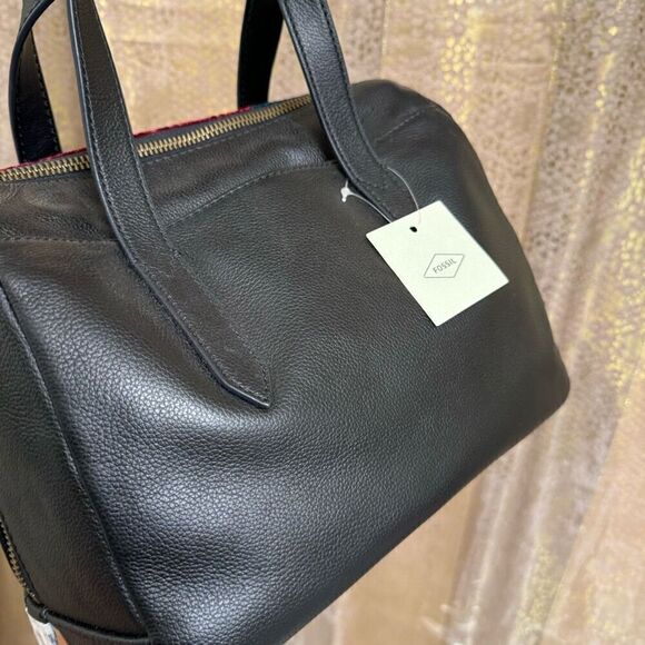 Fossil Sydney Satchel Velvet Patchwork Green Red Pink & Wallet NWT - Picture 5 of 12